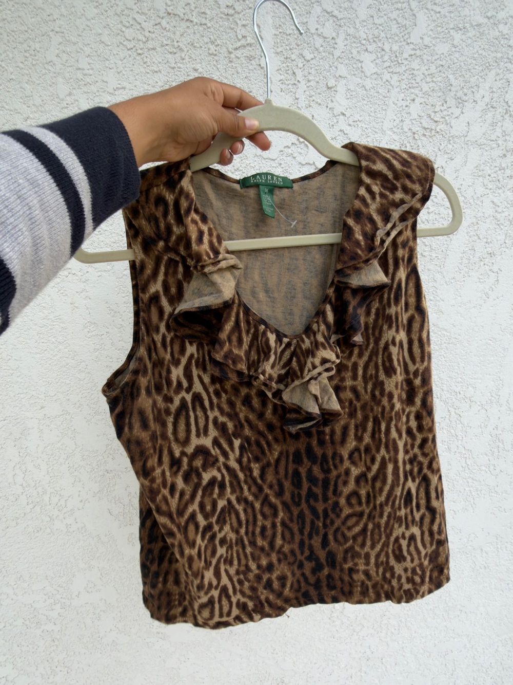 Y2K Ralph Lauren Brown Leopard-Print Ruffle V-Neck Camisole